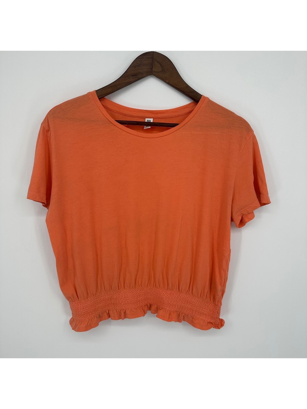 Orange Smocked Waist Ruffle Hem 100% Cotton Top Large